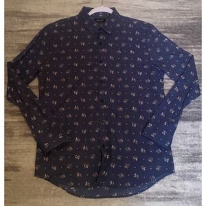 7 Diamonds Shirt Mens MEDIUM Blue Floral Afire Love Long Sleeve 7Diamonds Fit